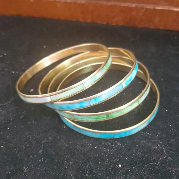 Elegant Gold and Turquoise Bangle Set - Picture 2 of 5